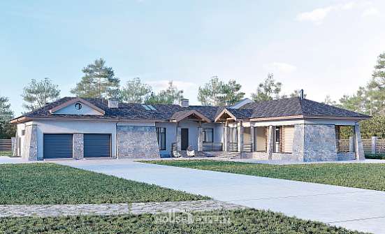 280-004-Л Проект одноэтажного дома, гараж, большой загородный дом из керамзитобетонных блоков Саяногорск | Проекты домов от House Expert