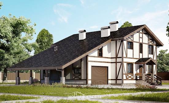 250-002-Л Проект двухэтажного дома мансардный этаж и гаражом, красивый загородный дом из кирпича Абакан | Проекты домов от House Expert