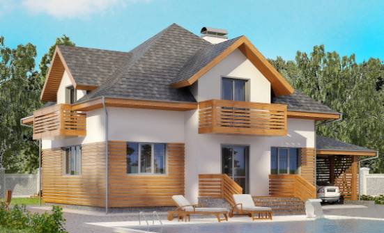 155-004-П Проект двухэтажного дома с мансардой и гаражом, скромный коттедж из твинблока Абакан | Проекты домов от House Expert