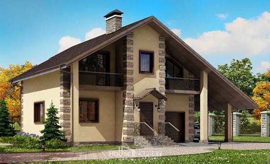 150-003-П Проект двухэтажного дома с мансардой и гаражом, простой дом из керамзитобетонных блоков Саяногорск | Проекты домов от House Expert