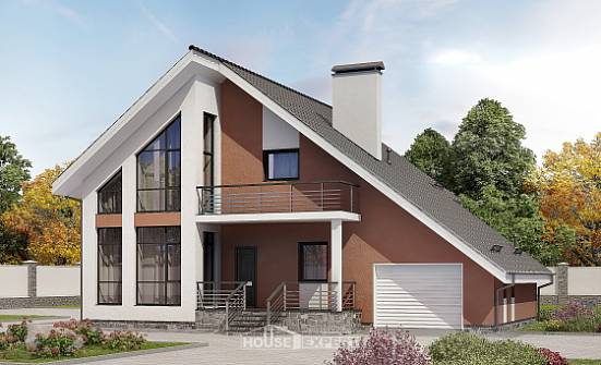 200-007-П Проект двухэтажного дома мансардой и гаражом, красивый коттедж из газосиликатных блоков Абакан | Проекты домов от House Expert