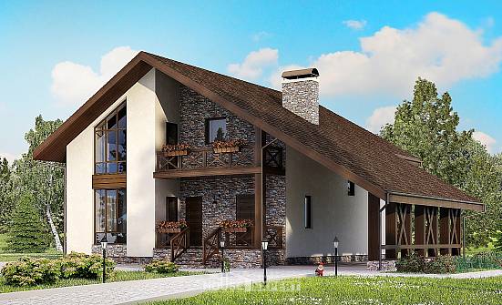 155-007-П Проект двухэтажного дома мансардой и гаражом, бюджетный дом из пеноблока Саяногорск | Проекты домов от House Expert