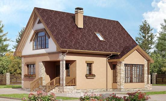 140-002-П Проект двухэтажного дома мансардой, бюджетный коттедж из керамзитобетонных блоков Абакан | Проекты домов от House Expert