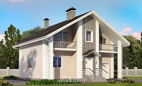 150-002-П Проект двухэтажного дома с мансардой и гаражом, бюджетный домик из арболита Абакан | Проекты домов от House Expert