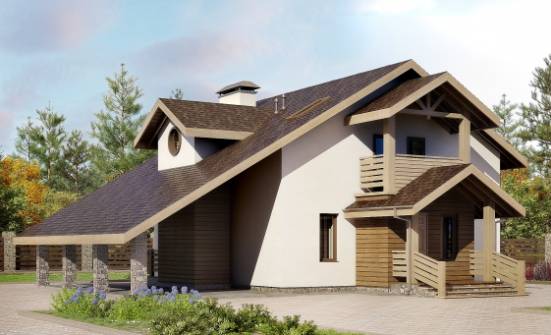 155-010-Л Проект двухэтажного дома с мансардой и гаражом, бюджетный коттедж из арболита Абакан | Проекты домов от House Expert