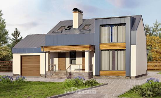 150-015-П Проект двухэтажного дома мансардой и гаражом, доступный домик из арболита Саяногорск | Проекты домов от House Expert