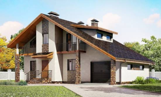180-008-П Проект двухэтажного дома мансардный этаж, гараж, просторный дом из арболита Абакан | Проекты домов от House Expert