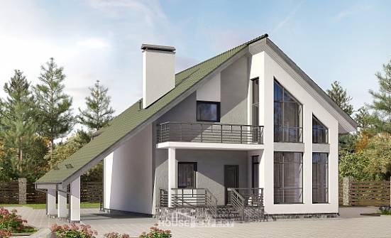 170-009-Л Проект двухэтажного дома мансардой, гараж, доступный дом из газобетона Абакан | Проекты домов от House Expert