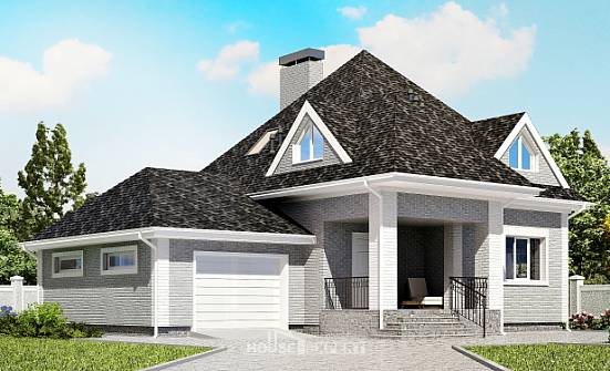 135-001-Л Проект двухэтажного дома с мансардным этажом и гаражом, классический дом из кирпича Саяногорск | Проекты домов от House Expert