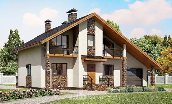 180-008-П Проект двухэтажного дома мансардный этаж, гараж, просторный дом из арболита Абакан | Проекты домов от House Expert