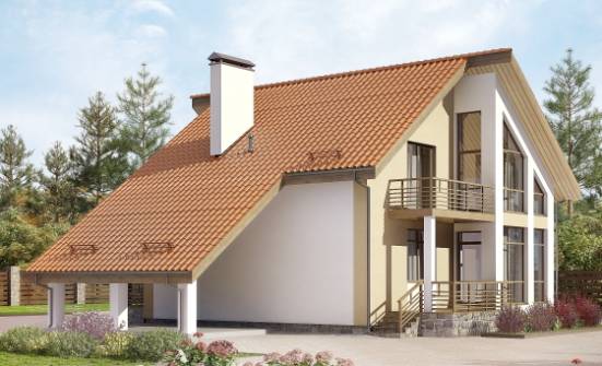 170-009-П Проект двухэтажного дома с мансардой, гараж, небольшой дом из газосиликатных блоков Саяногорск | Проекты домов от House Expert