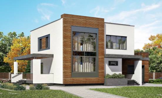 220-003-П Проект двухэтажного дома и гаражом, средний коттедж из газобетона Саяногорск | Проекты домов от House Expert