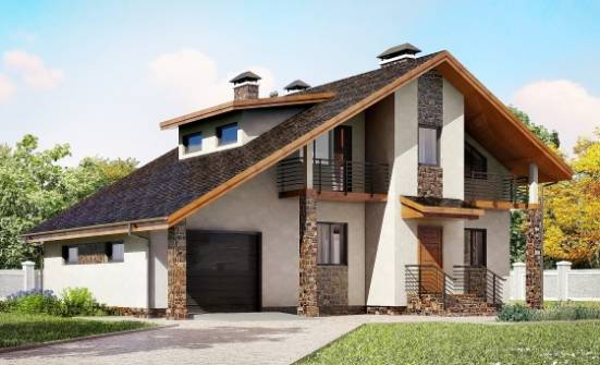 180-008-Л Проект двухэтажного дома с мансардой, гараж, современный дом из газобетона Абакан | Проекты домов от House Expert