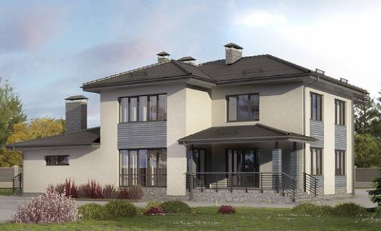 340-005-П Проект двухэтажного дома и гаражом, огромный дом из бризолита Саяногорск | Проекты домов от House Expert
