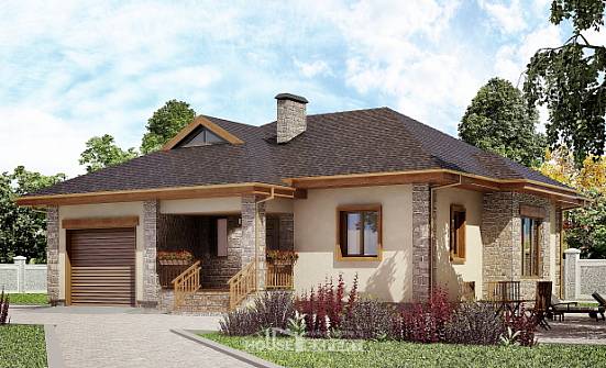 130-006-Л Проект одноэтажного дома и гаражом, классический домик из твинблока Саяногорск | Проекты домов от House Expert