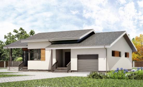 135-002-П Проект одноэтажного дома и гаражом, доступный коттедж из арболита Саяногорск | Проекты домов от House Expert