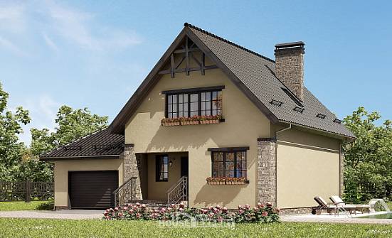 160-005-Л Проект двухэтажного дома с мансардой, гараж, простой дом из газобетона Саяногорск | Проекты домов от House Expert