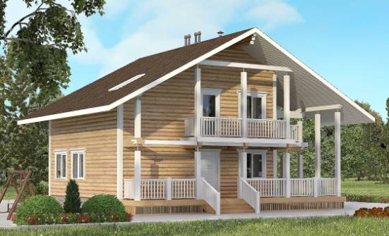 130-001-П Проект двухэтажного дома с мансардой, доступный загородный дом из бревен Саяногорск | Проекты домов от House Expert
