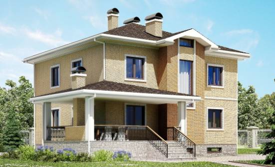 350-002-Л Проект трехэтажного дома и гаражом, большой домик из кирпича Саяногорск | Проекты домов от House Expert