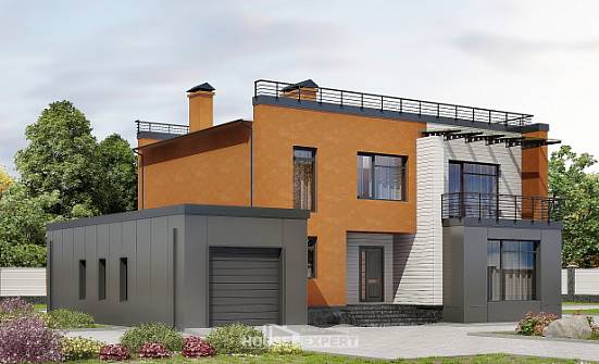 260-002-Л Проект двухэтажного дома и гаражом, огромный домик из керамзитобетонных блоков Саяногорск | Проекты домов от House Expert