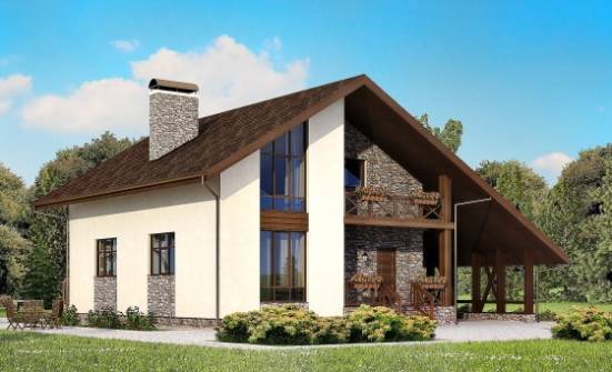 155-007-П Проект двухэтажного дома мансардой и гаражом, бюджетный дом из пеноблока Саяногорск | Проекты домов от House Expert