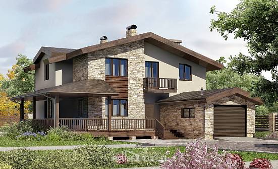 220-001-Л Проект двухэтажного дома мансардой, гараж, красивый загородный дом из арболита Абакан | Проекты домов от House Expert