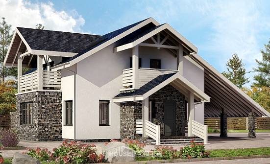 155-010-П Проект двухэтажного дома с мансардой и гаражом, красивый коттедж из арболита Абакан | Проекты домов от House Expert