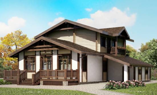 190-004-П Проект двухэтажного дома с мансардой и гаражом, современный дом из блока из бревен Саяногорск | Проекты домов от House Expert