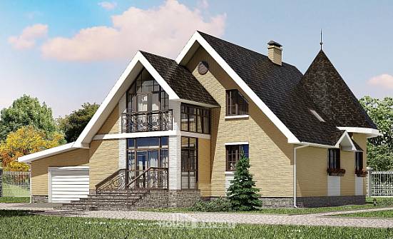250-001-Л Проект двухэтажного дома мансардный этаж и гаражом, простой домик из поризованных блоков Абакан | Проекты домов от House Expert