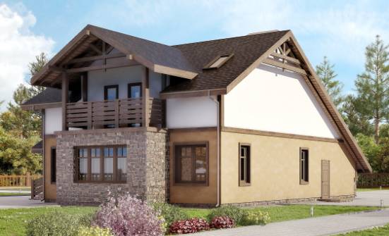 180-011-Л Проект двухэтажного дома с мансардным этажом, гараж, простой дом из блока Саяногорск | Проекты домов от House Expert