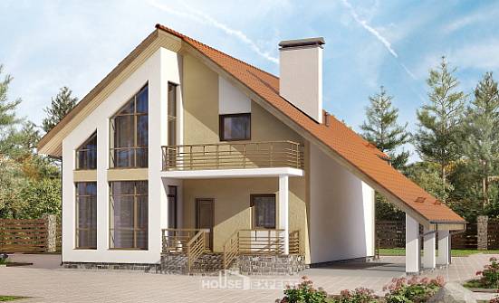 170-009-П Проект двухэтажного дома с мансардой, гараж, небольшой дом из газосиликатных блоков Саяногорск | Проекты домов от House Expert