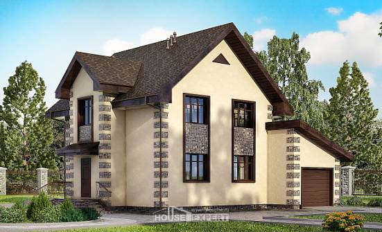 160-004-П Проект двухэтажного дома, гараж, недорогой загородный дом из поризованных блоков Саяногорск | Проекты домов от House Expert