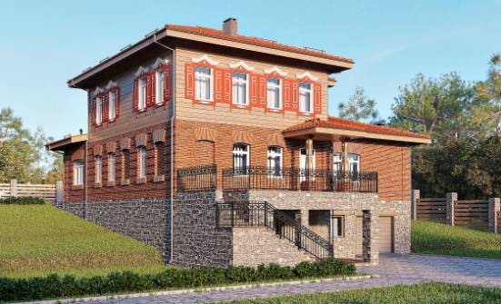 380-002-Л Проект трехэтажного дома, гараж, красивый домик из кирпича Абакан | Проекты домов от House Expert