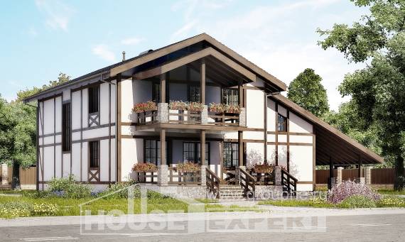 250-002-Л Проект двухэтажного дома мансардой, гараж, уютный домик из кирпича Саяногорск, House Expert