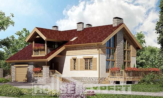 165-002-П Проект двухэтажного дома с мансардой, гараж, экономичный дом из поризованных блоков Саяногорск, House Expert