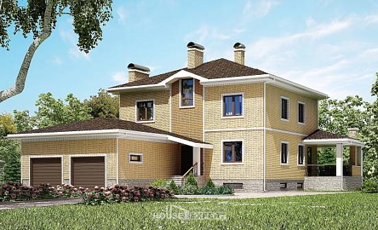 350-002-Л Проект трехэтажного дома и гаражом, уютный коттедж из кирпича, Саяногорск