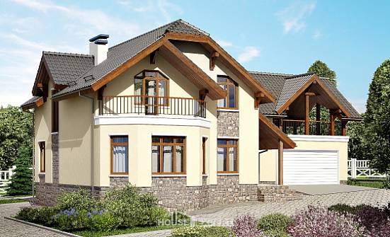 255-003-П Проект трехэтажного дома с мансардой, гараж, современный коттедж из твинблока Саяногорск | Проекты домов от House Expert