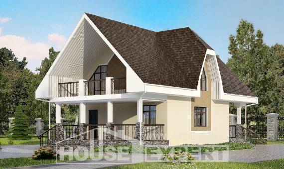 125-001-Л Проект двухэтажного дома мансардный этаж, доступный домик из арболита Абакан, House Expert