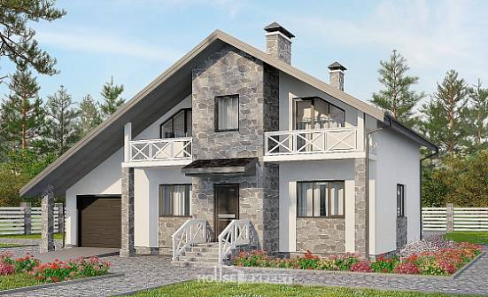 180-017-Л Проект двухэтажного дома с мансардным этажом, гараж, современный домик из газобетона, Абакан