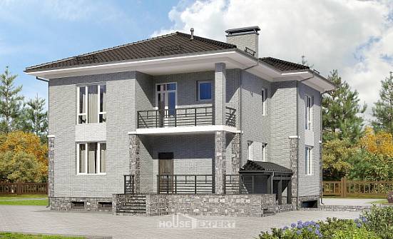 275-004-П Проект трехэтажного дома и гаражом, красивый загородный дом из кирпича, Саяногорск