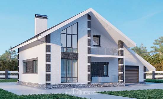 190-008-П Проект двухэтажного дома мансардой, гараж, классический загородный дом из блока Саяногорск | Проекты домов от House Expert