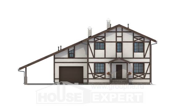 250-002-Л Проект двухэтажного дома с мансардой и гаражом, средний коттедж из кирпича Абакан, House Expert