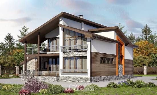240-004-П Проект двухэтажного дома с мансардным этажом, гараж, классический дом из твинблока Саяногорск | Проекты домов от House Expert