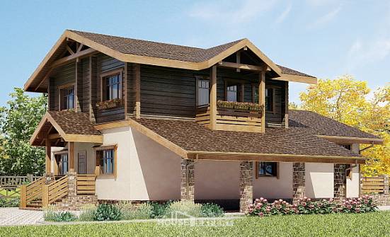 170-004-П Проект двухэтажного дома мансардой, гараж, простой загородный дом из твинблока из бревен, Абакан
