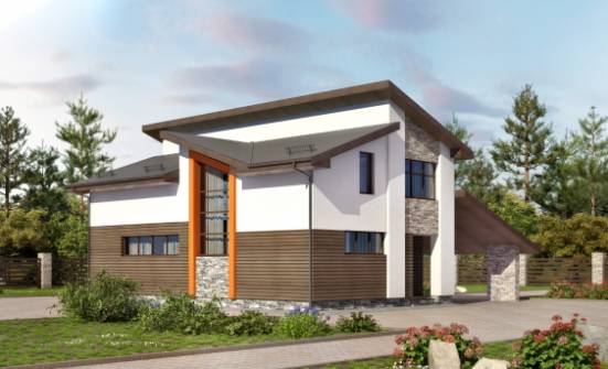 200-010-П Проект двухэтажного дома мансардный этаж и гаражом, уютный домик из бризолита, Абакан